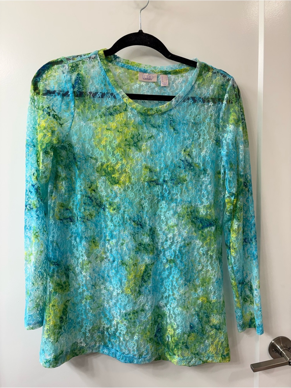 LOGO Layers by Lori Goldstein Printed Tie-Dye Sheer Lace Top SZ S